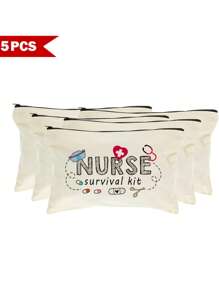 1 Peça / 5 Peças / 10 Peças Bolsa de Lona com Tema de Enfermeira, Bolsa com Zíper, Bolsa de Kit de Sobrevivência, Bolsa Medicinal, Impressão de Padrão de Letra/Flor/Onça/Coração/Arco-íris, Bolsa Divertida para Maquiagem, Bolsa de Toucador Portátil para Viagem, Organizador de Maquiagem, Bolsa Cosmética, Bolsa de Higiene, Coleção de Banheiro, Coleção de Quarto, Grande Capacidade