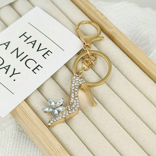 Chaveiro de salto alto com cristal da moda, lindo chaveiro feminino com strass, pingente, acessórios para carro, bolsa, pingente escolar