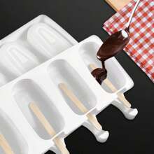 1 peça de molde oval com 4 cavidades para picolé, molde para barra de sorvete, molde de silicone para picolé, molde para sorvete, máquina de picolé