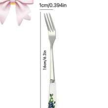 6pcs/Set Elegant Floral Stainless Steel Forks With Ceramic Handles - Dessert Forks, Fruit Forks, Suitable For Home, Restaurant And Kitchen, Mirror Polished Long-Lasting,School Supplies