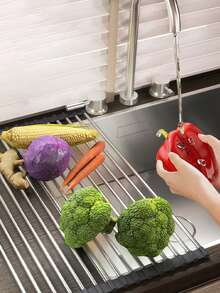 Creative Silicone And Stainless Steel Dish Drainer For Fruits And Vegetables, Silicone Dishcloth Storage Rack For Kitchen Sink, Kitchen Tools. - Multicolor - View 4