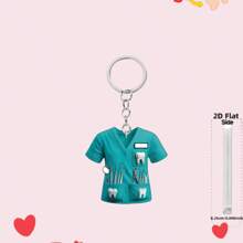 2D Flat, Adorable Dentist Uniform Keychain, Ideal Gift For Dental Professionals And Friends, Waterproof Acrylic, Designed With Blue And Green Shirts And Dental Tools, Bag Accessory, Keychain Car Accessories Bag Charm School Cute Goth Y2k