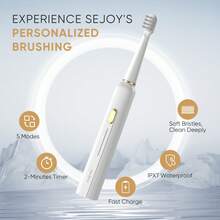 SEJOY Electric Toothbrush Rechargeable With 12 Brush Heads 5 Modes Timer - White - View 10