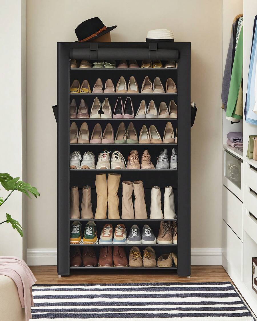 SONGMICS Shoe Rack, 9 Tier Shoe Organizer With Nonwoven Fabric Cover, Shoe Storage Shelf For 40-50 Pairs Of Shoes, Entryway, Suitable For Sneakers, High Heels, Flats, And Boots, Black - 黑色 - 查看 1