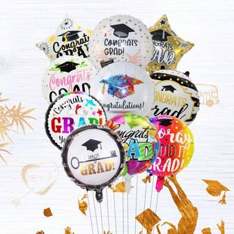 10 个 18 英寸毕业圆形星形铝箔气球祝贺毕业氦气球毕业派对装饰品
