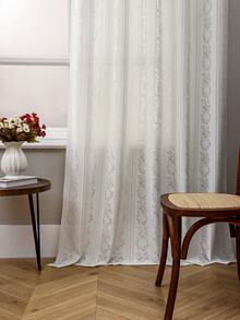 1pc Minimalist Luxury Solid Color Floral Wreath Hollow-Out Lace Curtain, Room Divider, Door Curtain - White - View 10