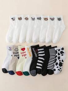 1/5/10/20 Pairs Random Women Cute Animal & Stripe Ankle Socks - Breathable, Soft, Fashionable Casual Socks With Ribbed Cuffs, Multiple Patterns Suitable For Casual Outfits, Adorable Socks - Multicolor - View 5