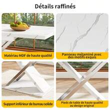 Mesa de comedor extensible con tablero robusto de MDF y marco de metal, mesa de comedor con patas cruzadas doradas - Blanco - Ver 6