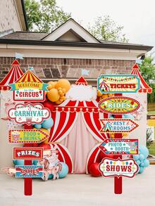 Señales direccionales para fiesta de circo y carnaval, dando la bienvenida a los artistas en una celebración de fiesta de cumpleaños con temática, decoraciones para fiesta de cumpleaños festiva, accesorios de fondo de papel - Multicolor - Ver 2