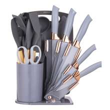 19pcs Premium Silicone Kitchen Utensil & Knife Set - Heat-Resistant, Non-Stick Safe Cooking Tools With Wooden Handles & Chef Knives - Includes Storage Stand - Perfect Gift For Juneteenth