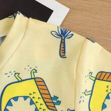 2-Piece Set Toddler Boys Cute Cartoon Dinosaur Print Crew Neck Short Sleeve T-Shirt & Shorts Pajamas Set, Soft & Comfortable, Summer - Yellow - View 9