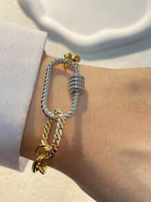STYLEVER 1pc Gold Carabiner Bracelet, Stainless Steel Chain, Multicolour Bracelet, Screw Clasp Bracelet, Double Buckle Colored Chain