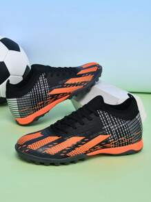 1 Pair Football/Soccer Shoes With Cleats, High-Top Outdoor/Artificial Turf Training Shoes, Professional Team Sports Shoes With Lace-Up, Non-Slip Rubber Sole, Lightweight High Performance Design