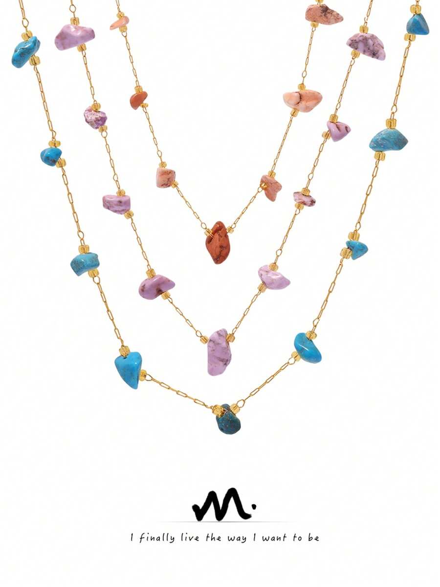 1pc MiDuoDuo Summer Asymmetrical Natural Stone Necklace, Women Beach Vacation Accessory - Natural Stone Necklace - View 1