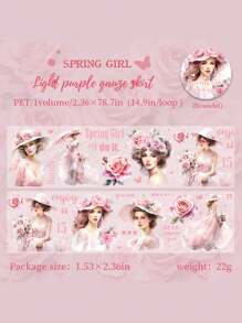 2m Spring Girl Series 6 Kinds Decorative PET DIY Craft Scrapbooking Adhesive Tapes For Notebook, Laptop Case, Water Cup, Etc.,School Supplies,Back To School