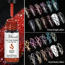 Mtssii 6pcs Reflective Glitter Nail Polish Set, Gold & Silver Spider Line UV Gel, Super Shiny French Line Graffiti Stripe DIY French Nail Art Design Painting Gel Set, Removable Nail Polish, Nail Salon Home Manicure Gift - 彩色 - 查看 4