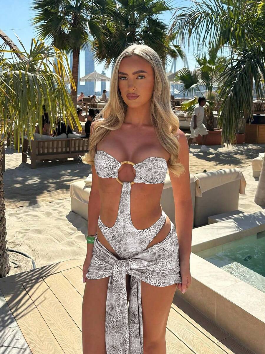 Spring/Summer New Sexy Elegant Snake Skin Pattern 2 Pieces Swimsuit Set, Suitable For Beach, Vacation, Date, Party - Multicolor - View 1