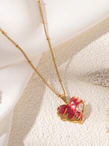1pc Retro Colorful Drip Oil Heart Shaped 18K Gold Plated Stainless Steel Pendant Necklace, Fashionable Jewelry Gift For Stylish Lover - Gold - View 16