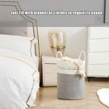 Large Collapsible Laundry Hamper 58L - Cotton Rope Woven Dirty Clothes Basket, Breathable & Foldable Storage For Laundry Room, With Reinforced Handles - 白灰色 - 查看 10