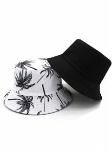 Cappello a secchiello reversibile unisex con stampa di palme, adatto per uso casual quotidiano e vacanze all'aperto. Cappello da sole estivo da uomo, adatto per attività all'aperto estive come escursionismo e pesca
