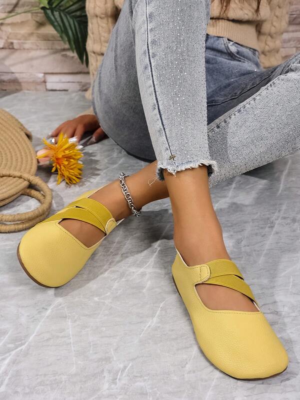 Women's Fashion New European And American Imported Soft Yellow Comfortable Versatile Slip-On Casual Granny Shoes Flat Round Toe Loafers, Suitable For Mothers