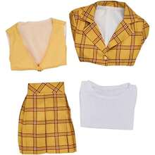 Women's Cosplay Costume Yellow Plaid Jacket Skirts Set Schoolgirls Outfit For Adult