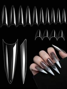 500 长尖头 XL/XXL/XXXL 假指甲尖头全覆盖和半覆盖法式亚克力 UV 凝胶假指甲延长按压指甲工具 DIY