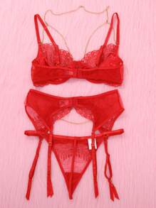 Conjunto de 3 sutiãs camisola bordados de malha de lingerie sexy feminina