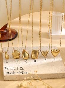 1pc Stainless Steel Minimalist Gold Color Pendant Necklace, Various Shapes Available, Suitable For Women's Daily Wear Or Gift