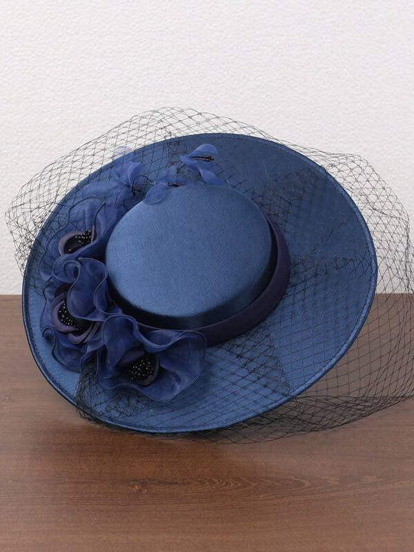 Elegante sombrero de mujer de ala ancha con flores blancas de mariposa, adecuado para decoración de bailes formales, iglesia, Kentucky, boda, novia, cóctel, té, vestido y accesorios planos