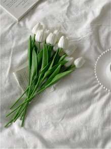 2pcs/10pcs WhiteTulip Artificial Flowers With Real Touch ,Fake Flowers,White Tulip Silk Flowers, Suitable For Mother's Day Gifts, Table Decoration, Wedding, Party, DIY Flower Bouquet, Home Decor, Artificial Plastic Flowers, Decorations, Wedding Decorations,Easter Spring Wreath Wedding Bouquet