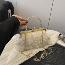 2025 Spring/Summer White Romantic Wedding Season 1pc White Pearl Net Flower Clasp Handbag, Elegant Women's Luxury Formal Dress Evening Bag, Bridal Wedding Party Clutch, 3D Floral Design Shell Clip Bag, Spring New Gift For Girlfriend, Wife, Bridesmaids