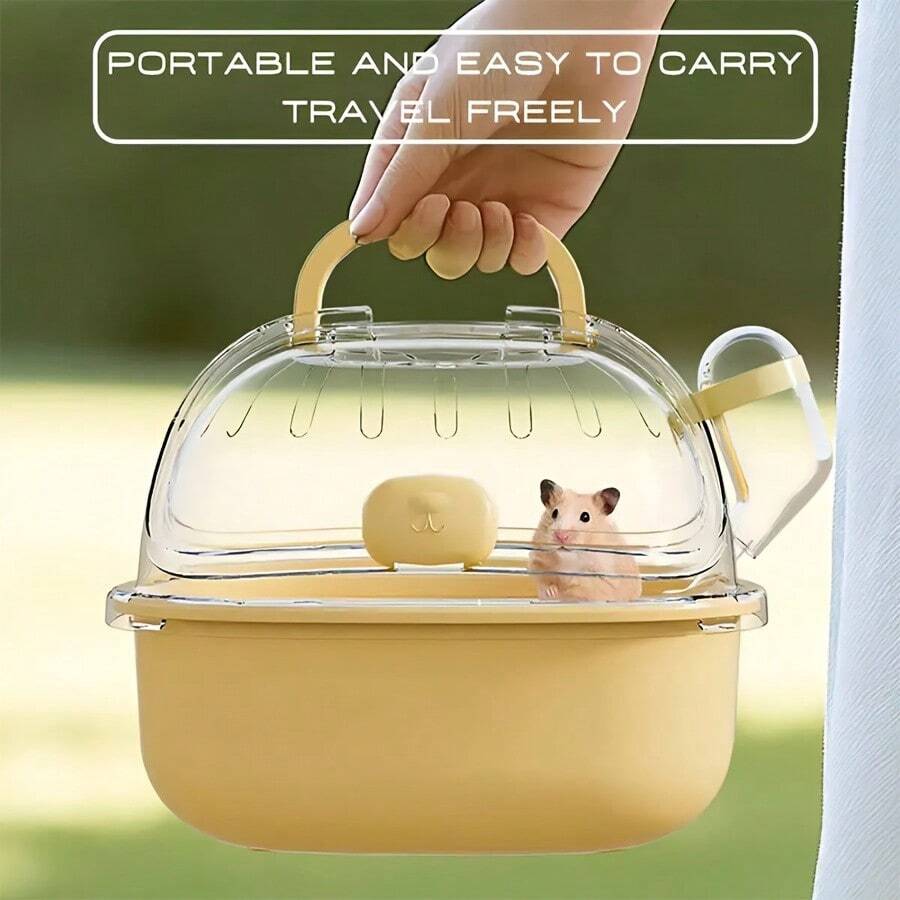Portable Transparent Hamster Transport Cage With Water Bottle - Breathable Travel Carrier For Small Pets, Suitable For Gerbils And Mice, Durable PP Material, Latch Closure System
