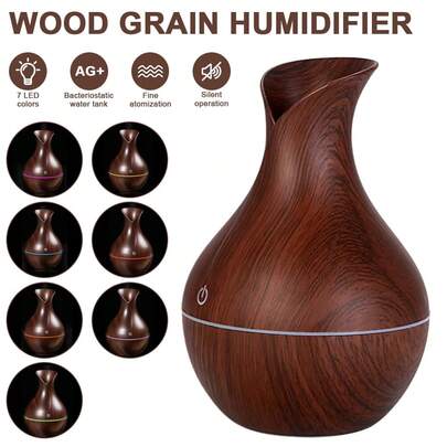 130ML Aroma Essential Oil Diffuser Grain Aromatherapy Humidifier Dark Wood Grain Low Noise