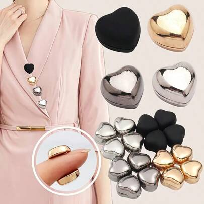 2/3/4pcs Heart Shaped Shirt Collar Magnetic Buttons - No Sewing Required, Detachable Shirt Collar Tightening Buttons Suitable For Collar, Cuff, Pant Leg, Scarf Fixation And Adjustment, Reusable Decorative Accessories, Gifts