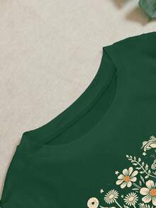 Camiseta de manga corta con estampado floral versátil Howell, camiseta casual con encantador estampado de flores de cuello redondo para mujer, top de verano para dama - Multicolor - Ver 4