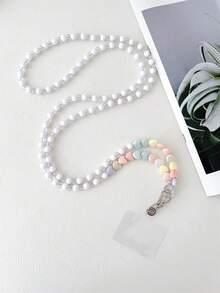1pc White Heart Beaded Phone Strap / Bag Charm - Multicolor - View 2