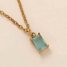 CIREY 18K Gold Plated Rectangle Birthstone Pendant Necklace With Colorful Cubic Zirconia For Women, Titanium Steel