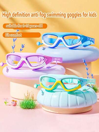 1 Stück Kinder Anti-Beschlag HD Schwimmbrille, wasserdicht und beschlagfrei HD professionelle Tauchbrille Schwimmausrüstung - Silikon Ohrenstöpsel Schwimmbrille, geeignet für 3-16 Jahre alte Kinder zum Schwimmen und Tauchen