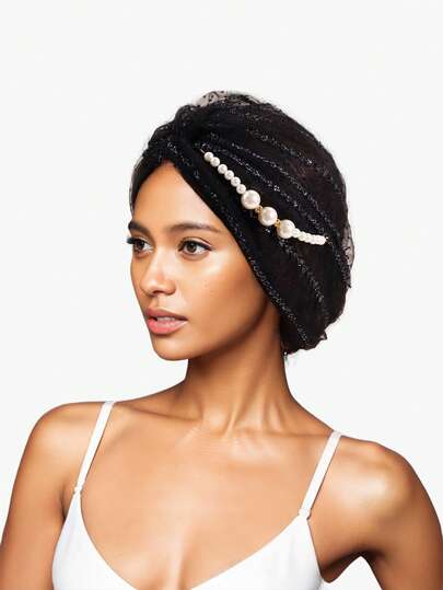 1pc Luxurious Faux Pearl Embellished Muslim Headscarf For Women, Made From Soft And Breathable Fabric For Ultimate Comfort - Perfect For Everyday Casual Wear, Holiday Celebrations, Special Occasions And Gift Ideas - Mother's Day Gift