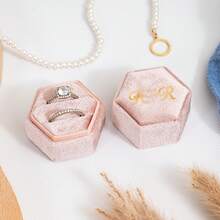 Personalized Velvet Double Slots Ring Box, Custom Name Wedding Ring Box, Engagement Hexagonal Ring Box, Wedding Proposal Ring Box, Multi-Functional, Ornamental, Reusable, Exquisite, Stylish, Colorful, Modern, Custom, Personalized, Unique, Ideal Gifts For Her, Boyfriend, Dad, Girlfriend, Mom, Family, Friends, Tea Room, Home, Garden, Office, For Anniversaries - Multicolor - View 3