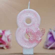 粉色闪光蝴蝶形数字蜡烛，0-9 闪亮数字蛋糕蜡烛，适合生日、婚礼、周年纪念、主题派对 - 淺粉色 - 查看 17