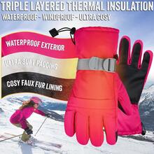 City Comfort Skiing Gloves Fleece Lined Touch Screen With Zip Pocket Waterproof Windproof Snowboarding - Pink - View 5