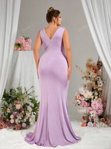Abito da damigella d'onore Everly L elegante per primavera ed estate, con collo a V profondo, schiena scoperta, orlo a sirena in maglia elasticizzata, adatto per feste, balli, ospiti di matrimoni, cene