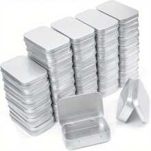 2/4/12pcs Silver Metal Rectangular Hinged Jars - Empty, Portable Storage Kit For Drawing Pins, Candies, Jewelry & Crafts - Durable, Versatile, Aesthetically Home Organizer With Easy-Access Hinged Lids,Suitable For Home Desktop Decoration, Party Small Gift Items, Suitable For Daily And Holiday Desktop Scene Storage And Layout