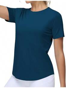 THE GYM PEOPLE Women's Workout Short Sleeve Breathable T-Shirts Athletic Yoga Tee Tops - Blue - View 3