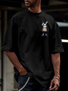 Camisa Camiseta Oversized Streetwear Coelho Rabbit Bear Streetwear Skateboard REF 7188 FLUXOGEEK - Preto - Visão 4