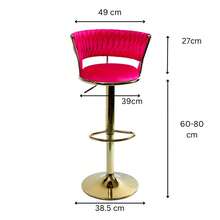Taburete de Bar Giratorio con Respaldo de Terciopelo Rosa y Reposapies Dorado, Altura Ajustable 65-80 cm - Rosa Fucsia - Ver 9