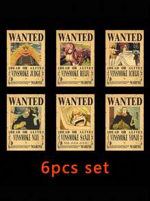 ONE PIECE 5-13 piezas Sombrero de paja, equipo de piratas, paquete de 5 carteros, pintura vintage, tamaño de pared de sala de estar de 28.5*19.5cm, regalos de regreso a la escuela