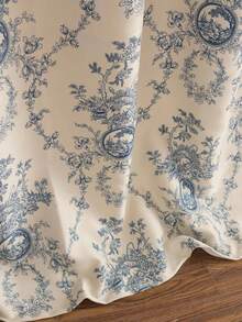 1pc European Style Floral Design Blackout Decorative Curtain - Blue - View 4